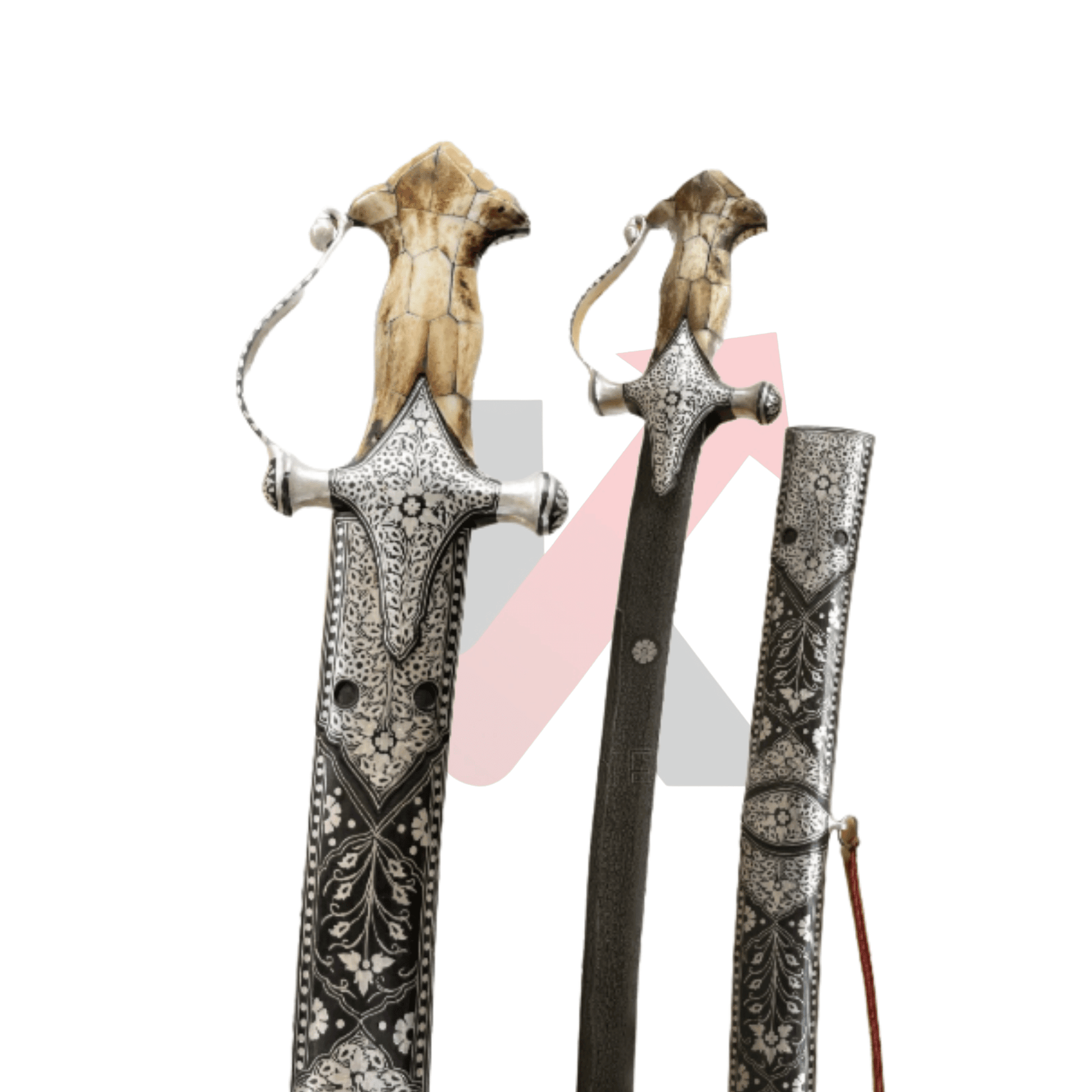 Kilij Sword | Damascus Steel Blade | Camel Bone Handle | Silver Calligraphy Sheath - KraftMart
