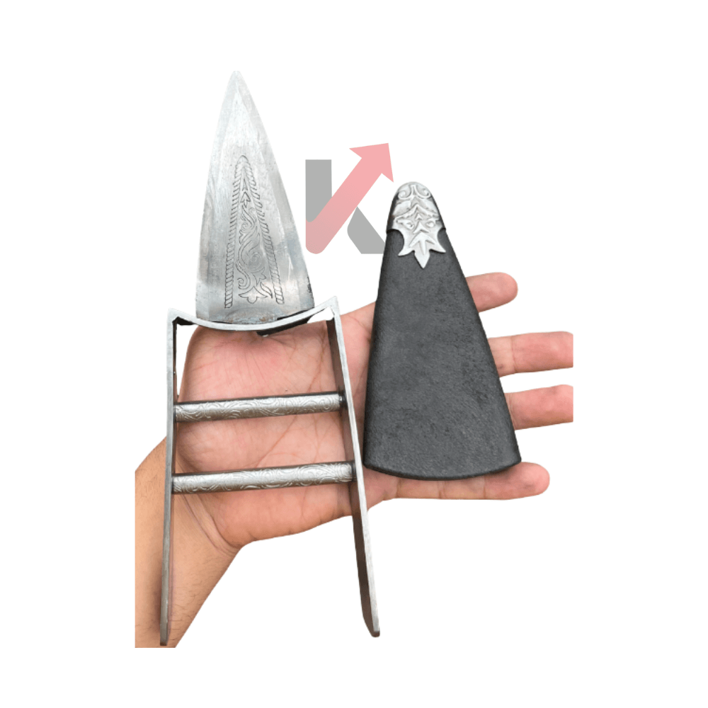 Maratha katar close-up showing engraved blade and handle detaiing