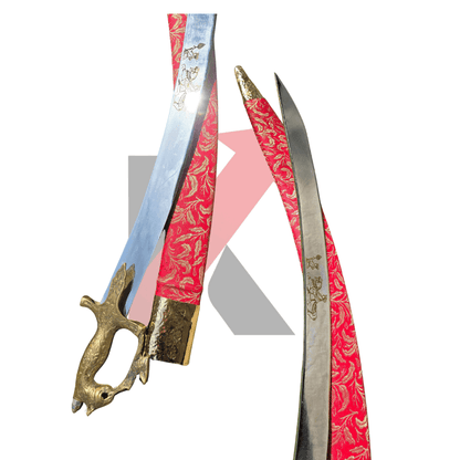 Maratha-style wedding sword with nickel-plated blade and red cover