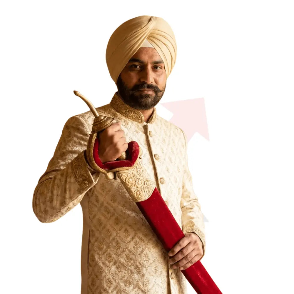 Gold Khanda sword with velvet sheath