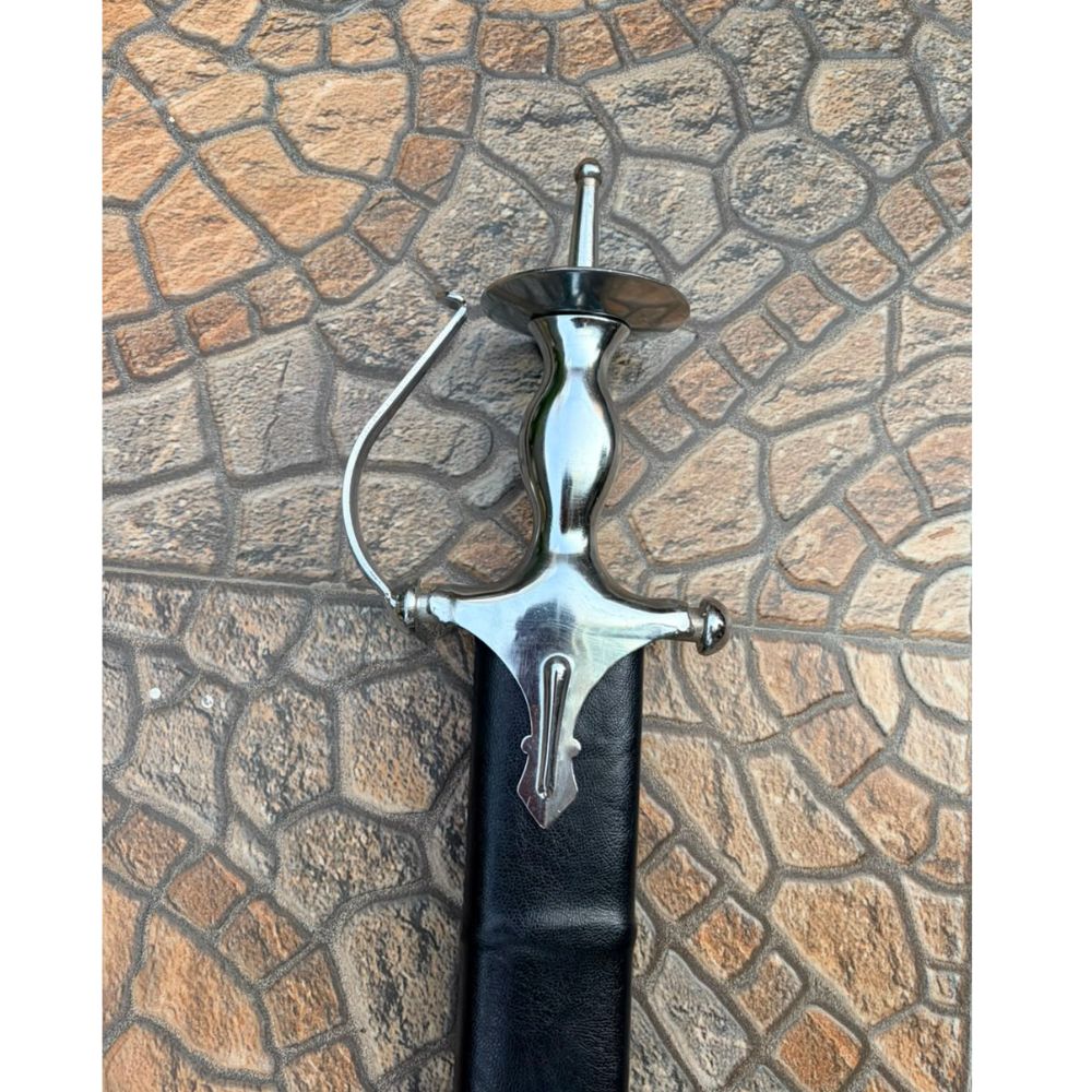 Punjabi Traditional Khanda hilt detail with polished stainless steel crossguard