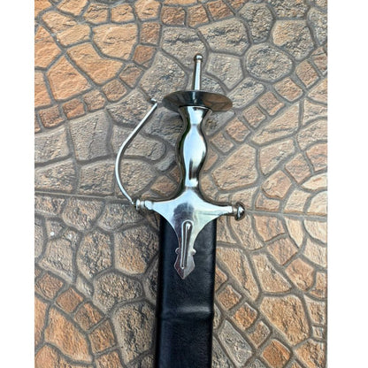 Punjabi Traditional Khanda hilt detail with polished stainless steel crossguard
