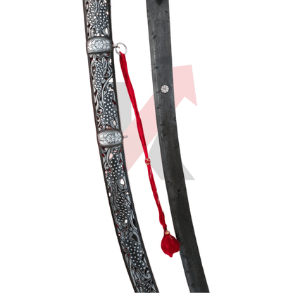 Silver Inlay Damascus Sword showing lion motifs and hand-cut patterns