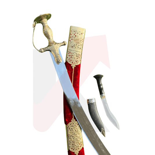 Red velvet scabbard ceremonial sword with matching dagger for wedding and New Year gifting