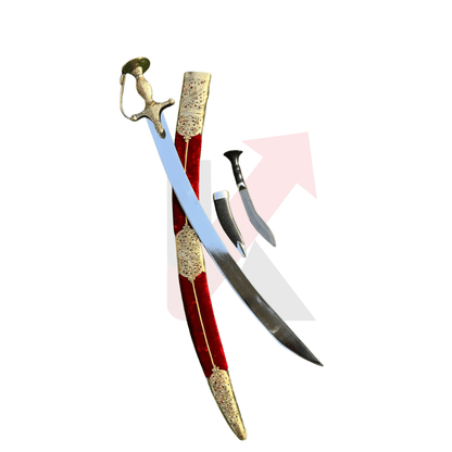 Royal style decorative wedding sword set with red velvet scabbard and matching dagger