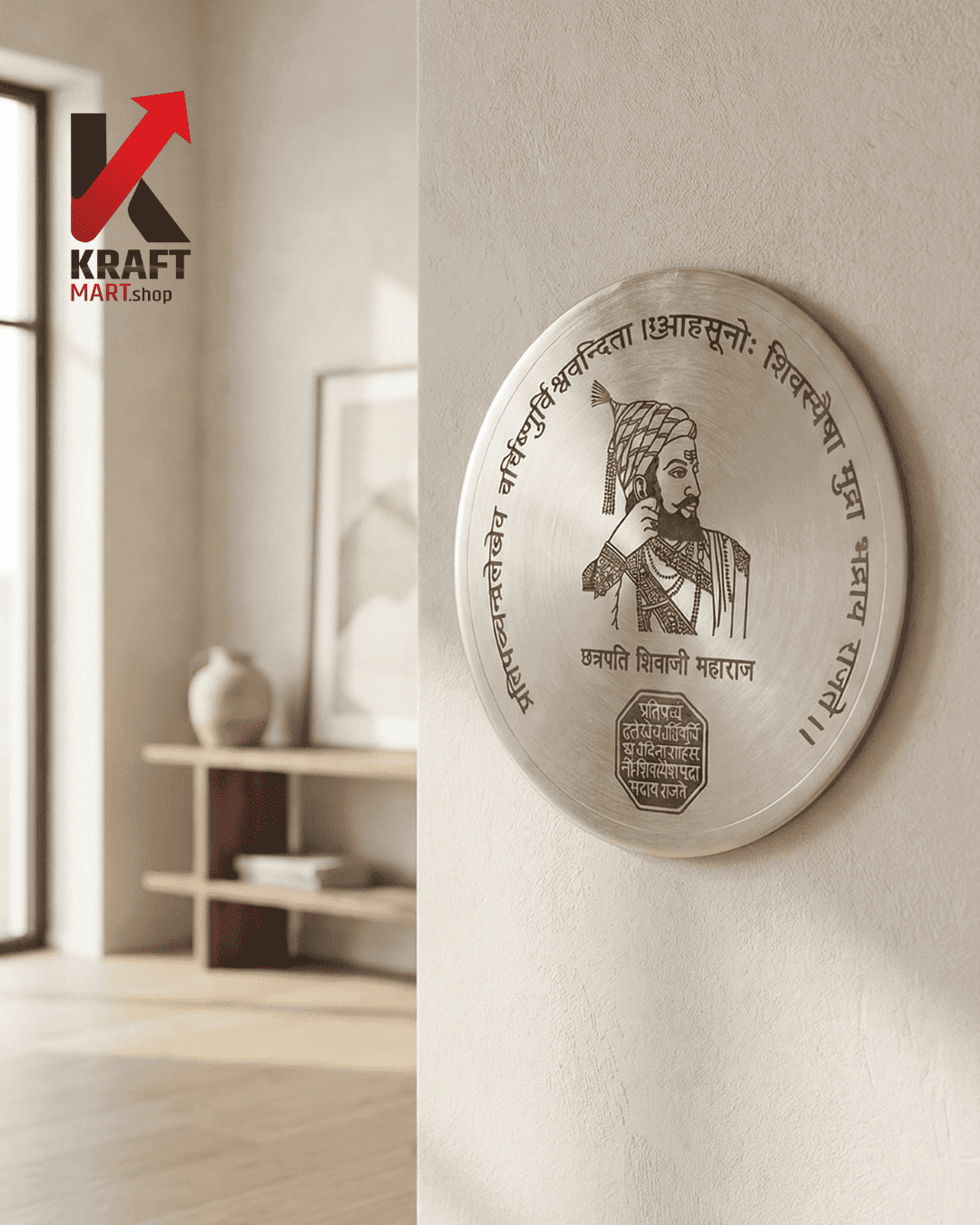 Chhatrapati Shivaji Maharaj miniature wall plate with detailed metal finish

