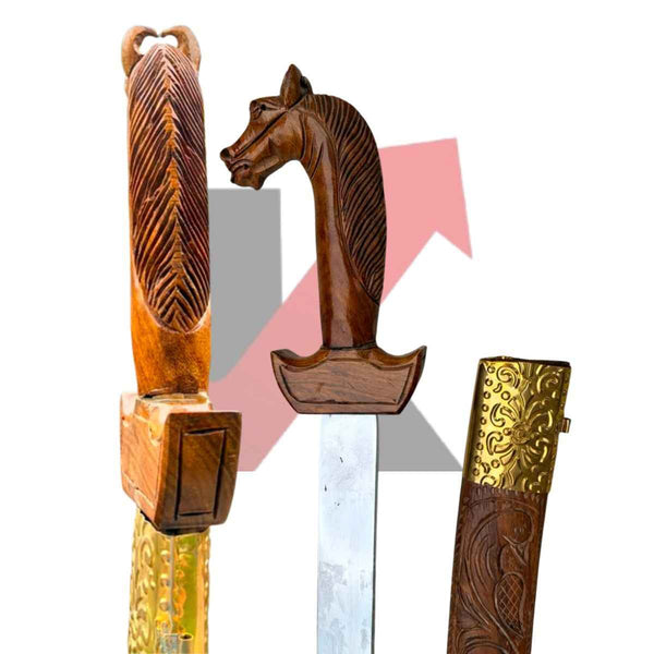 Wooden Decorative Handicraft– Handcrafted Horse Head Hilt with Carved Sheath